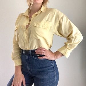 Vintage Silk Butter-Yellow Button down Blouse Sz M